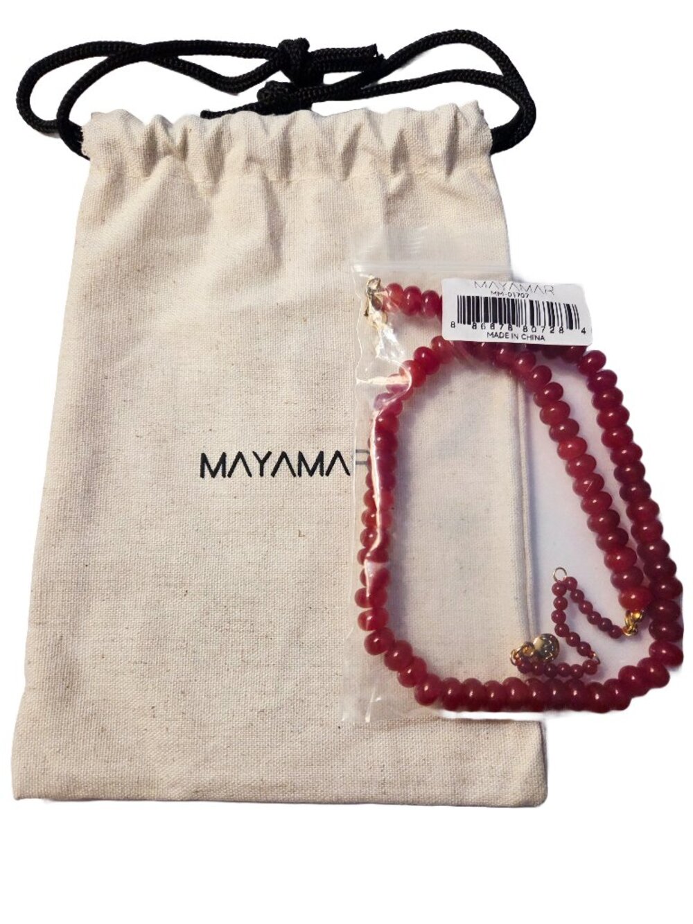 Mayamar Genuine Red Garnet Beaded Necklace With 24k Gold Accents NEW - Picture 2 of 4